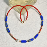 Agate Pearl Beaded Necklace Lazurite Clavicle Jewelry