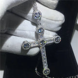 Pave AAAAA cz Silver Long Cross Pendant Necklace for Women Men