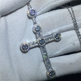 Pave AAAAA cz Silver Long Cross Pendant Necklace for Women Men