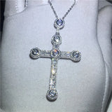 Pave AAAAA cz Silver Long Cross Pendant Necklace for Women Men