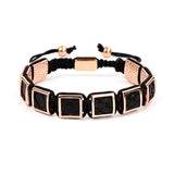 High Snake Leather Brass Square Beads Macrame Bracelet