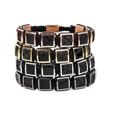 High Snake Leather Brass Square Beads Macrame Bracelet