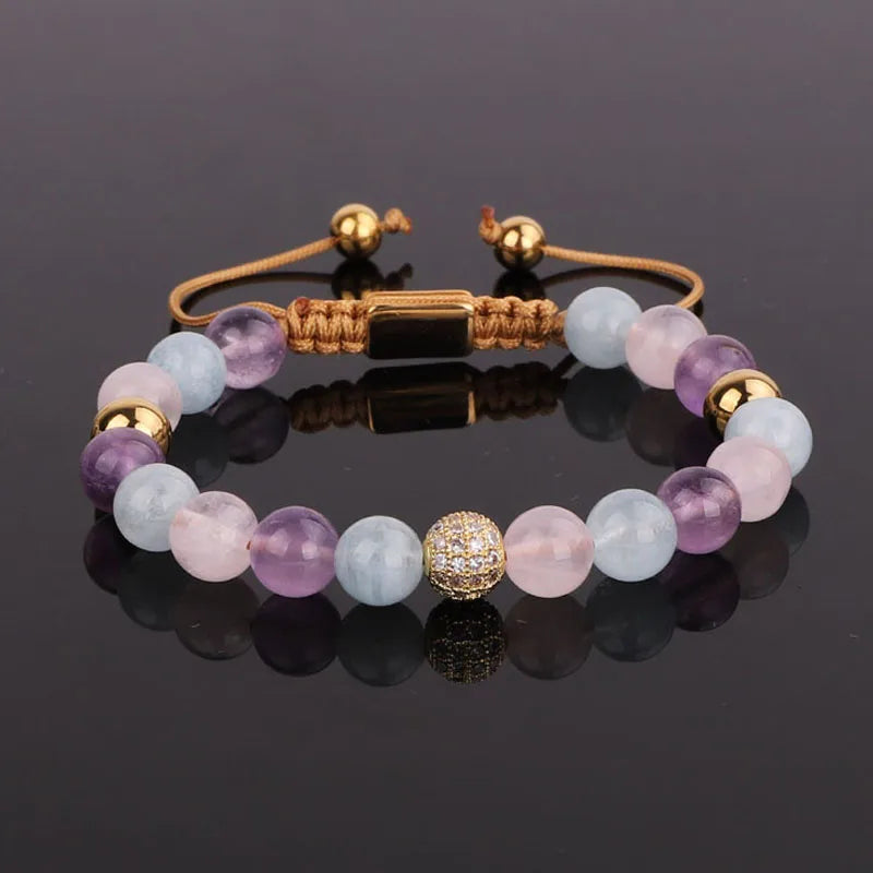 Natural Stone Amethyst Aquamarine Adjustable Bracelet Women