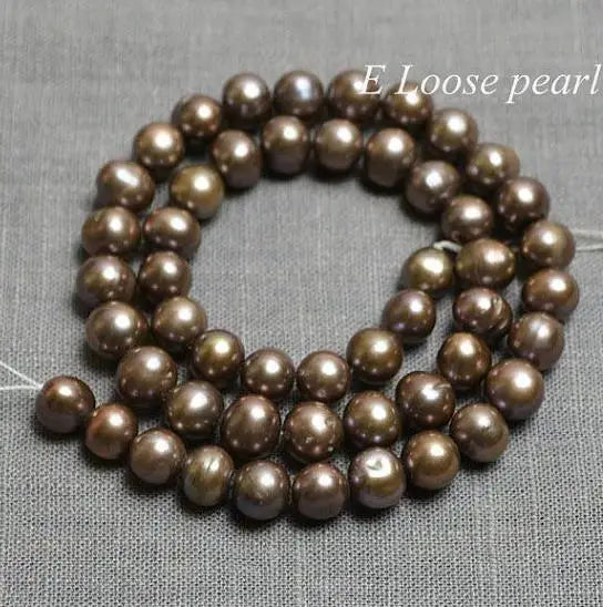 Brown Round Potato Freshwater Pearl Loose Beads 7-8MM Full Strand DIY