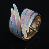 Metal Cuff Bracelet Feather Charm Bangle