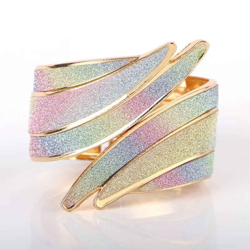 Metal Cuff Bracelet Feather Charm Bangle