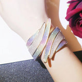 Metal Cuff Bracelet Feather Charm Bangle