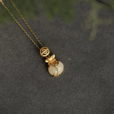 Vintage Hetian Jade Pendant Silver Necklace Chinese Style Jewelry