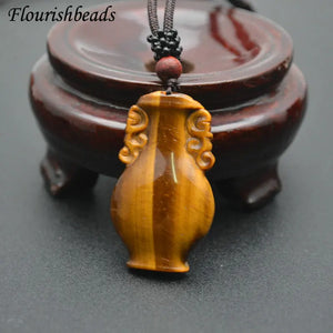 Tiger Eye Vase Shape Pendant Necklace Adjustable Cord Jewelry