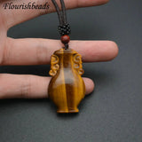 Tiger Eye Vase Shape Pendant Necklace Adjustable Cord Jewelry