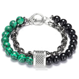 Natural Tiger Eye Stone Beaded Men Bracelet Stainless Steel Chain