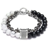 Natural Tiger Eye Stone Beaded Men Bracelet Stainless Steel Chain