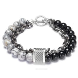 Natural Tiger Eye Stone Beaded Men Bracelet Stainless Steel Chain