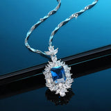 S925 Silver Sapphire Pendant Necklace Women's Wedding Jewelry