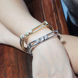 Sliding Metal Bangle Bracelet Rhinestone Charm Women Party Jewelry