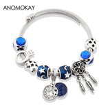 Star Moon Cuff Bracelet with Heart Crown Charm