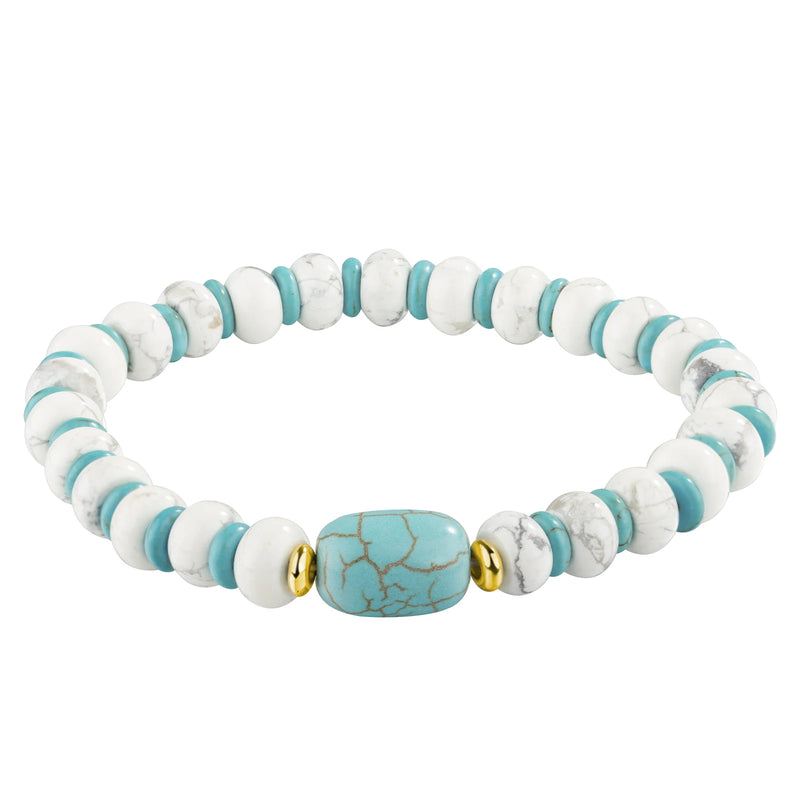 Stretchy Beaded Bracelet with Howalite Chryscolla&White Howlite