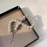 Luminous Pearl Necklace Reflective Cross Beaded Chain Women Party Jewelry