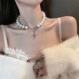 Luminous Pearl Necklace Reflective Cross Beaded Chain Women Party Jewelry