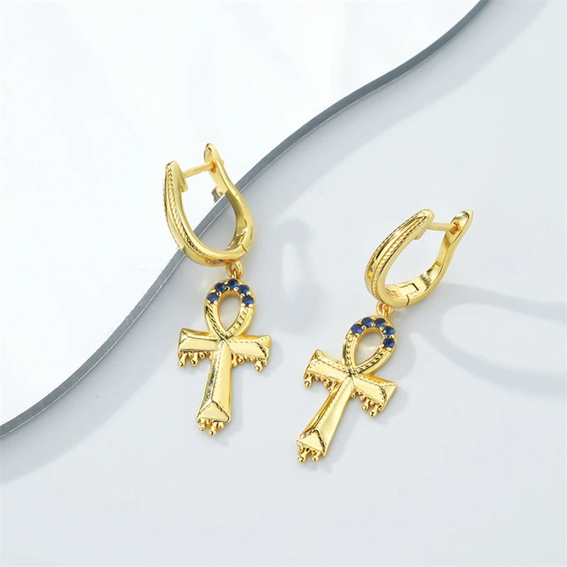 Vintage Cross Dangle Drop Earrings 925 Sterling Silver Jewelry