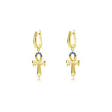 Vintage Cross Dangle Drop Earrings 925 Sterling Silver Jewelry
