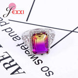 Magic Gradient Multi-Color Square 925 Silver Rings Size 6-10