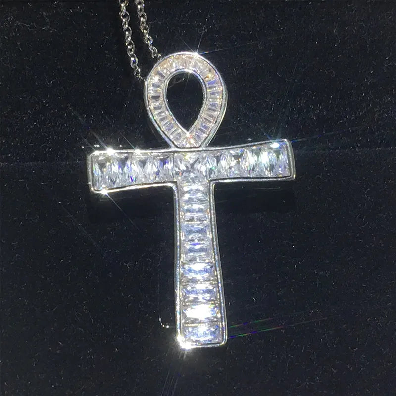 Sterling Silver Diamond Cross Pendant Necklace CZ Gemstones Hiphop Cross