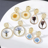 Natural Flower Dangle Earrings Pressed Resin Jewelry