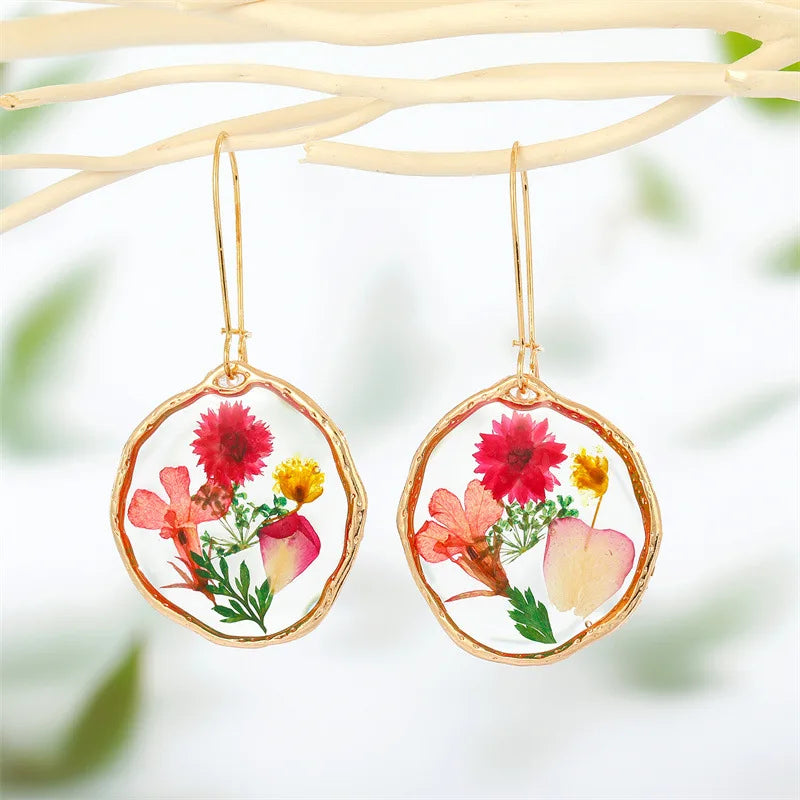 Natural Flower Dangle Earrings Pressed Resin Jewelry
