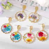 Natural Flower Dangle Earrings Pressed Resin Jewelry