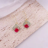 Natural Rose Dangle Earrings Resin Jewelry