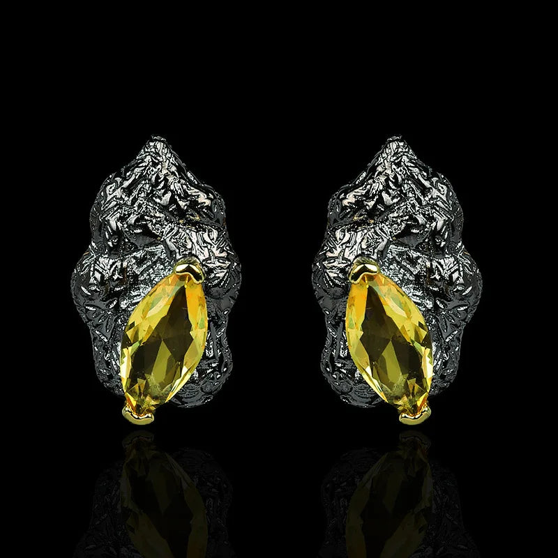 Yellow Zircon Irregular Earrings Italian Jewelry Set