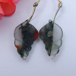 African Blood Stone Hand Carved Shell Earrings - Unique Semiprecious Gems