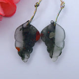 African Blood Stone Hand Carved Shell Earrings - Unique Semiprecious Gems