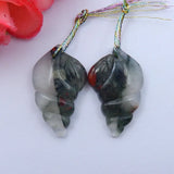 African Blood Stone Hand Carved Shell Earrings - Unique Semiprecious Gems