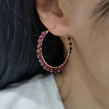 Faceted Garnet Hoops Gemstone Earrings 14K Filled Wire Wrap Boho Jewelry