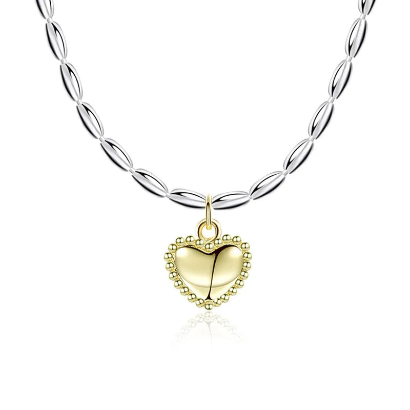 925 Silver Heart Pendant Necklace Bicolor Plated for Women Gift