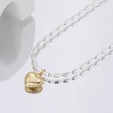 925 Silver Heart Pendant Necklace Bicolor Plated for Women Gift