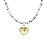 925 Silver Heart Pendant Necklace Bicolor Plated for Women Gift