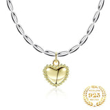 925 Silver Heart Pendant Necklace Bicolor Plated for Women Gift