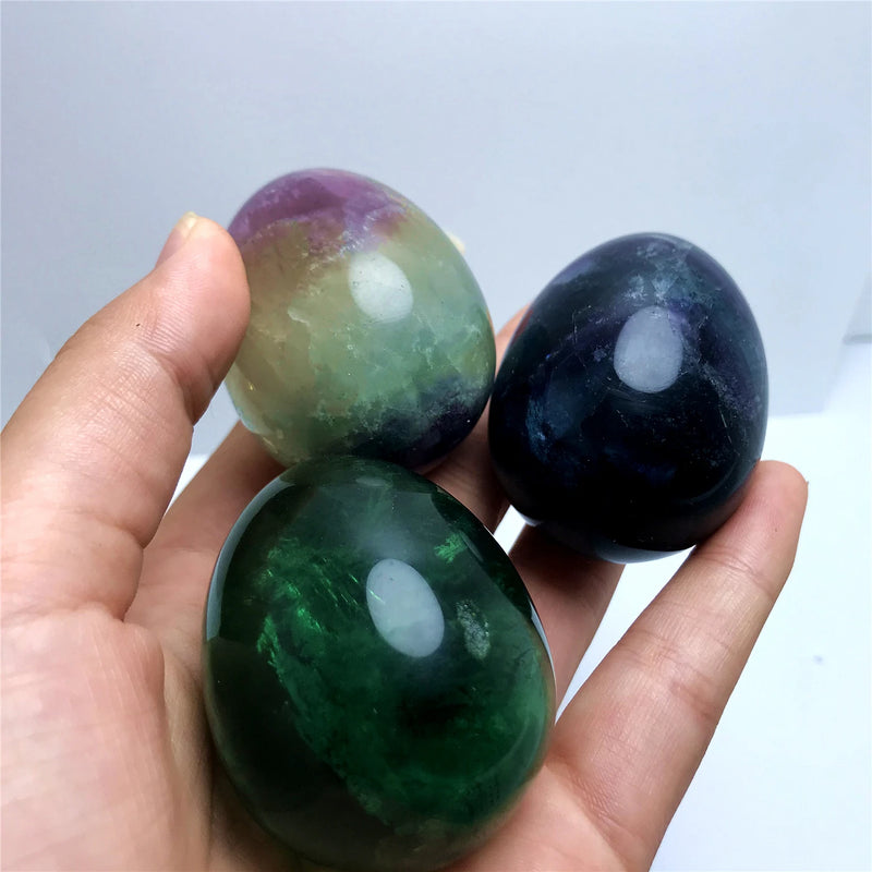 Hand Polished Rainbow Fluorite Crystal Egg Reiki Healing