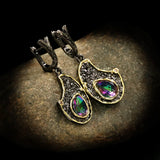 Geometric Oval Earrings with Colorful Crystal Inlay Retro Ethnic Style Jewelry
