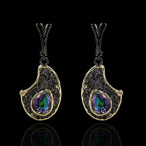 Geometric Oval Earrings with Colorful Crystal Inlay Retro Ethnic Style Jewelry