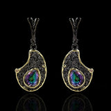 Geometric Oval Earrings with Colorful Crystal Inlay Retro Ethnic Style Jewelry