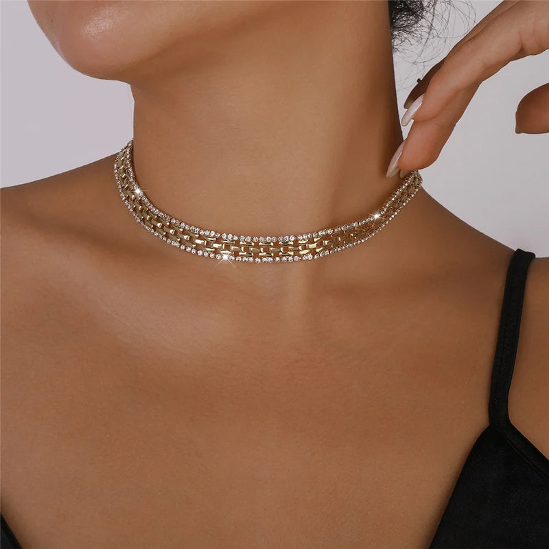 Geometric Rhinestone Square Chain Necklace for Women Vintage Crystal