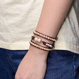 3-Layered Bracelet Fresh Water Pearl Stone Charm Gift Women