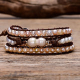 3-Layered Bracelet Fresh Water Pearl Stone Charm Gift Women