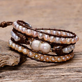 3-Layered Bracelet Fresh Water Pearl Stone Charm Gift Women