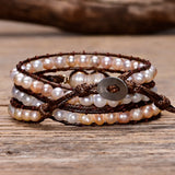 3-Layered Bracelet Fresh Water Pearl Stone Charm Gift Women
