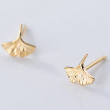 Ginkgo Leaf Stud Earrings 925 Sterling Silver Bridal Jewelry